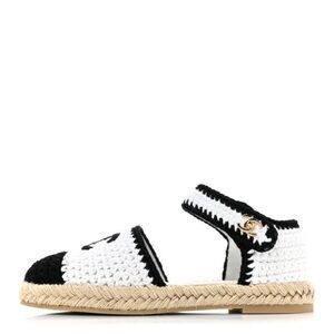 CHANEL Braided Knit Cap Toe CC Ankle Strap Espadrilles 38 White Black